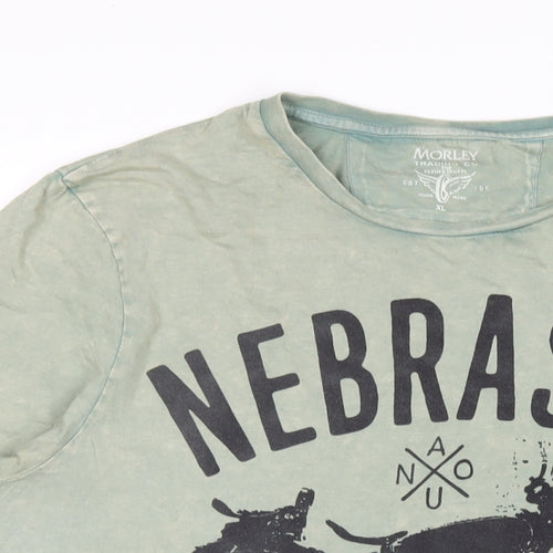 Morley Mens Green Cotton T-Shirt Size XL Round Neck - Nebraska Motorcycle Club