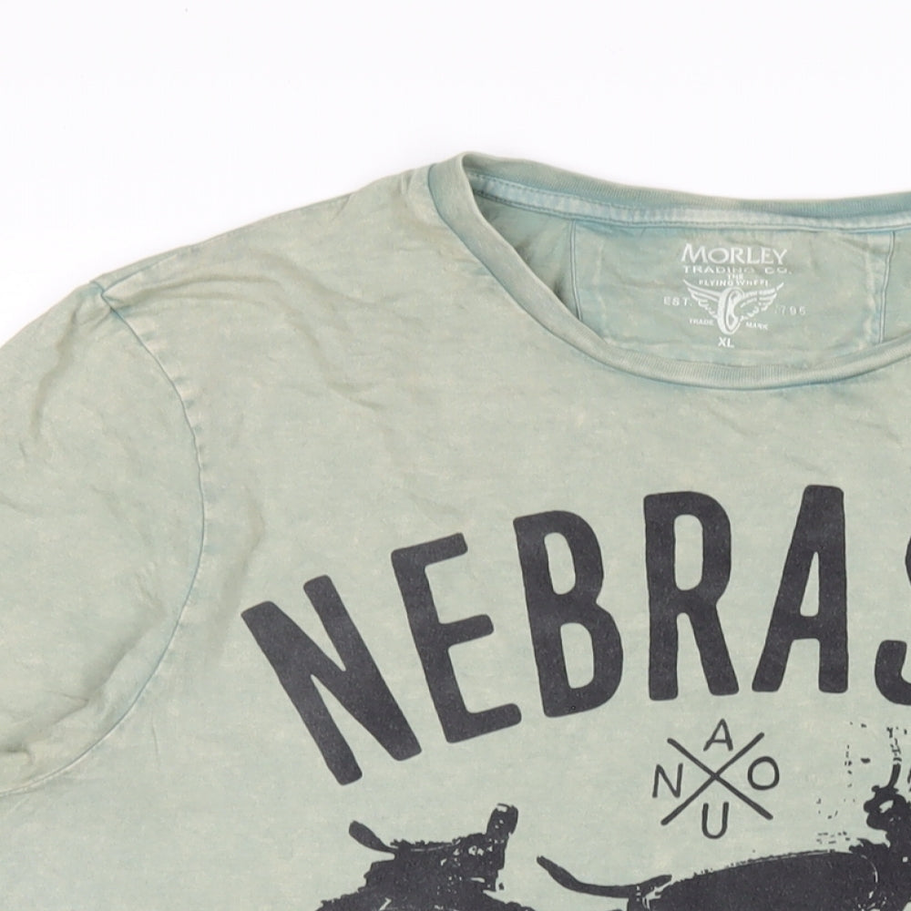 Morley Mens Green Cotton T-Shirt Size XL Round Neck - Nebraska Motorcycle Club