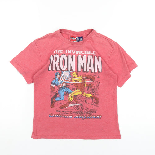 Gap Boys Red Cotton Basic T-Shirt Size 6-7 Years Round Neck Pullover - Iron Man Captain America