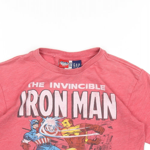 Gap Boys Red Cotton Basic T-Shirt Size 6-7 Years Round Neck Pullover - Iron Man Captain America