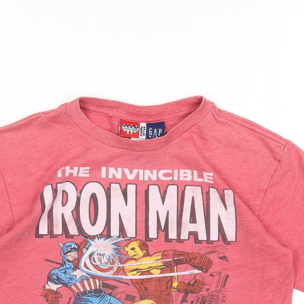 Gap Boys Red Cotton Basic T-Shirt Size 6-7 Years Round Neck Pullover - Iron Man Captain America