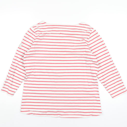 Joules Womens White Striped Cotton Basic T-Shirt Size 14 Round Neck