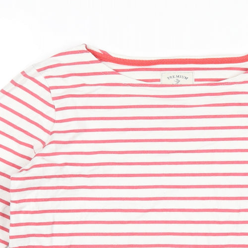 Joules Womens White Striped Cotton Basic T-Shirt Size 14 Round Neck
