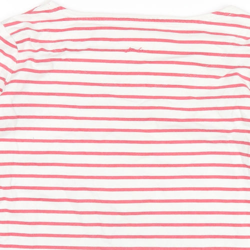 Joules Womens White Striped Cotton Basic T-Shirt Size 14 Round Neck
