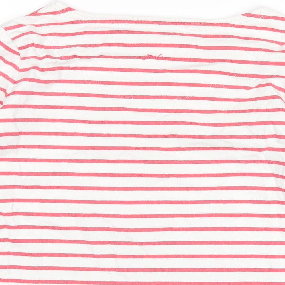 Joules Womens White Striped Cotton Basic T-Shirt Size 14 Round Neck
