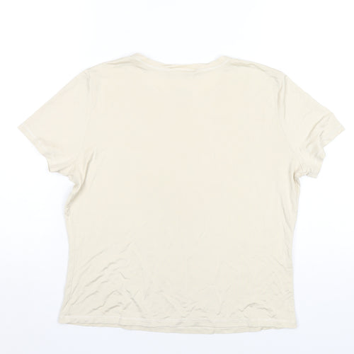 Laura Ashley Womens Beige Silk Basic T-Shirt Size L Round Neck