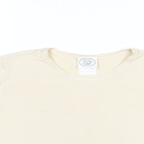 Laura Ashley Womens Beige Silk Basic T-Shirt Size L Round Neck