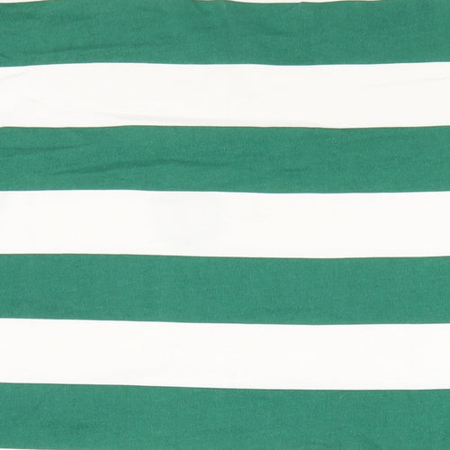 Pull&Bear Mens Green Striped Cotton T-Shirt Size XL Round Neck