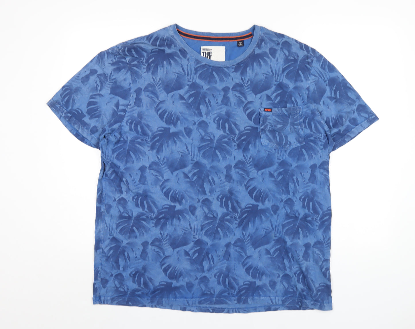 Superdry Mens Blue Floral Cotton T-Shirt Size 3XL Round Neck