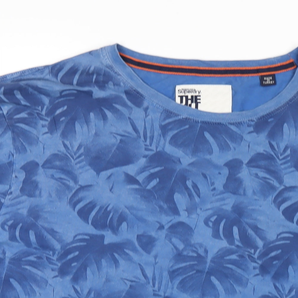 Superdry Mens Blue Floral Cotton T-Shirt Size 3XL Round Neck
