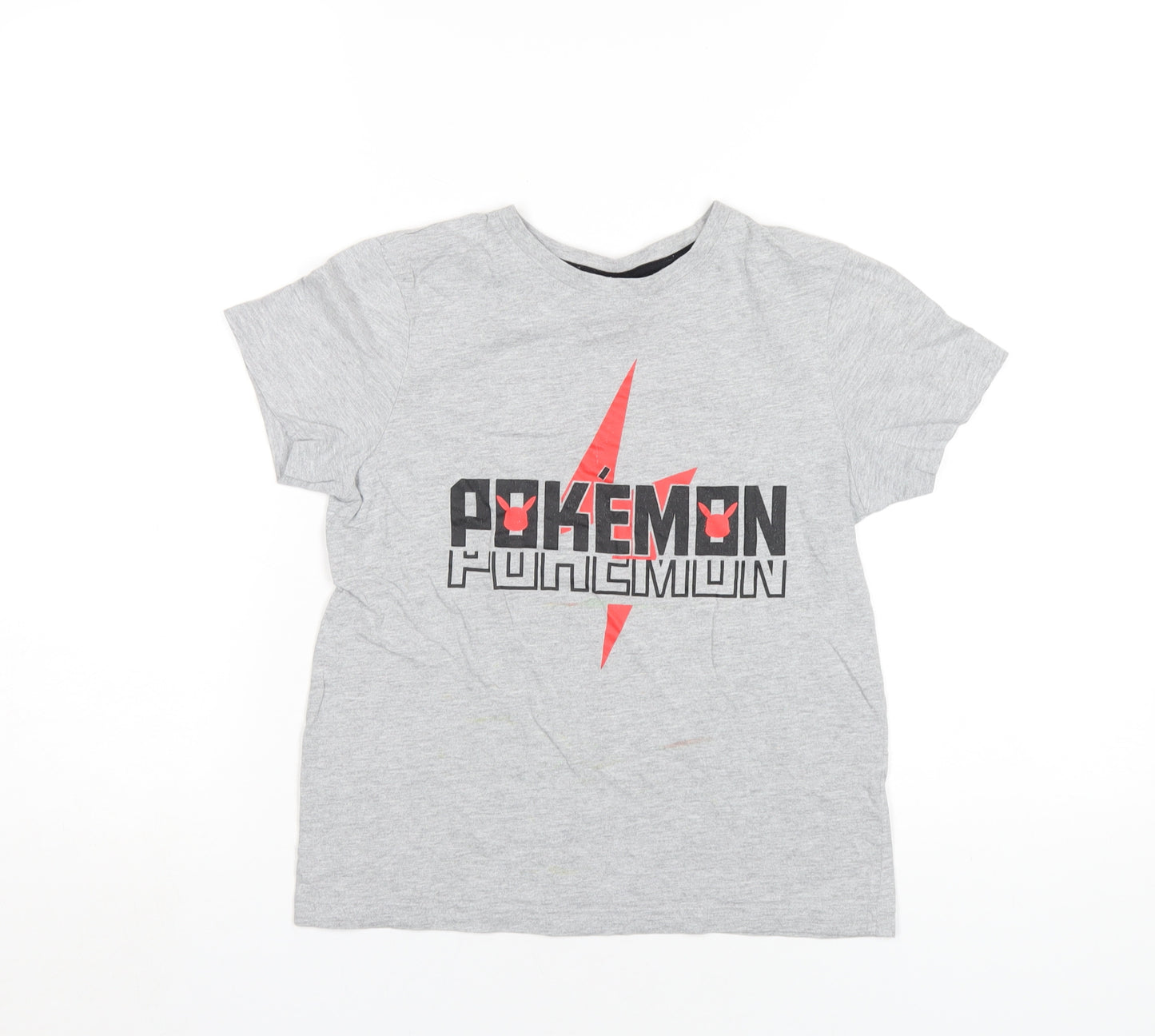 Pokemon Boys Grey Cotton Basic T-Shirt Size 9-10 Years Round Neck Pullover