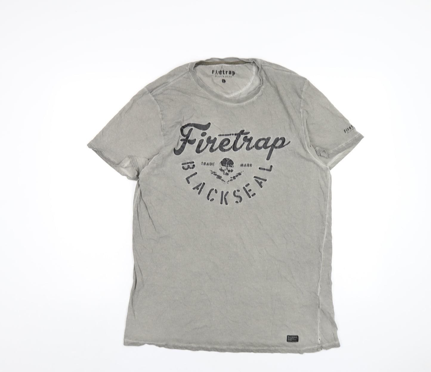 Firetrap Mens Grey Cotton T-Shirt Size L Round Neck