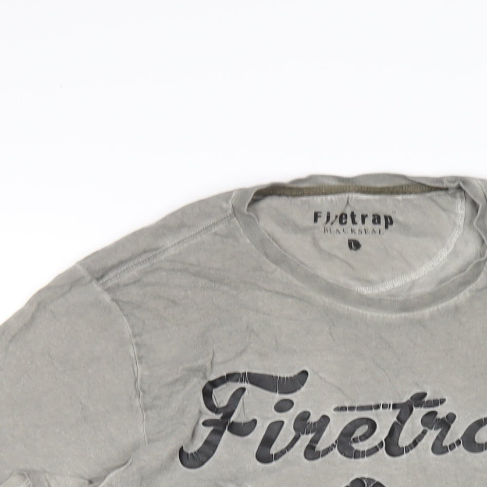 Firetrap Mens Grey Cotton T-Shirt Size L Round Neck