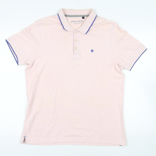 Pierre Cardin Mens Pink Cotton Polo Size L Collared Button - Logo