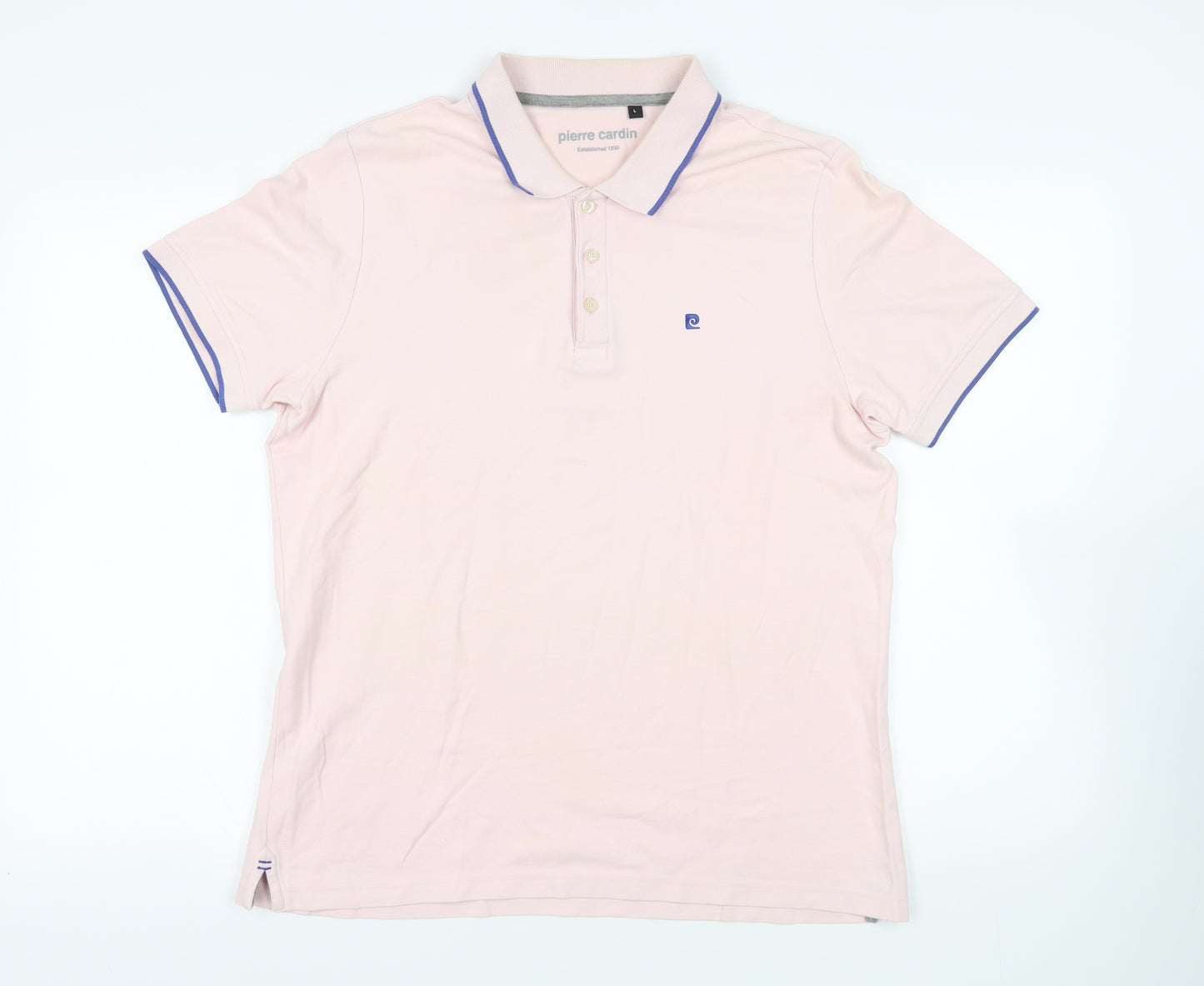 Pierre Cardin Mens Pink Cotton Polo Size L Collared Button - Logo