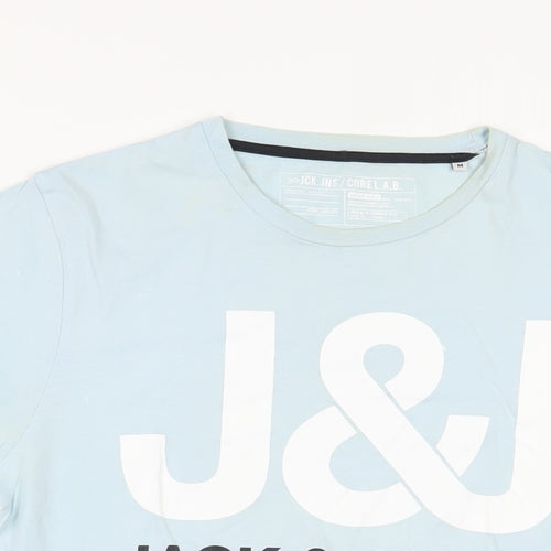 JACK & JONES Mens Blue Cotton T-Shirt Size M Crew Neck - Logo