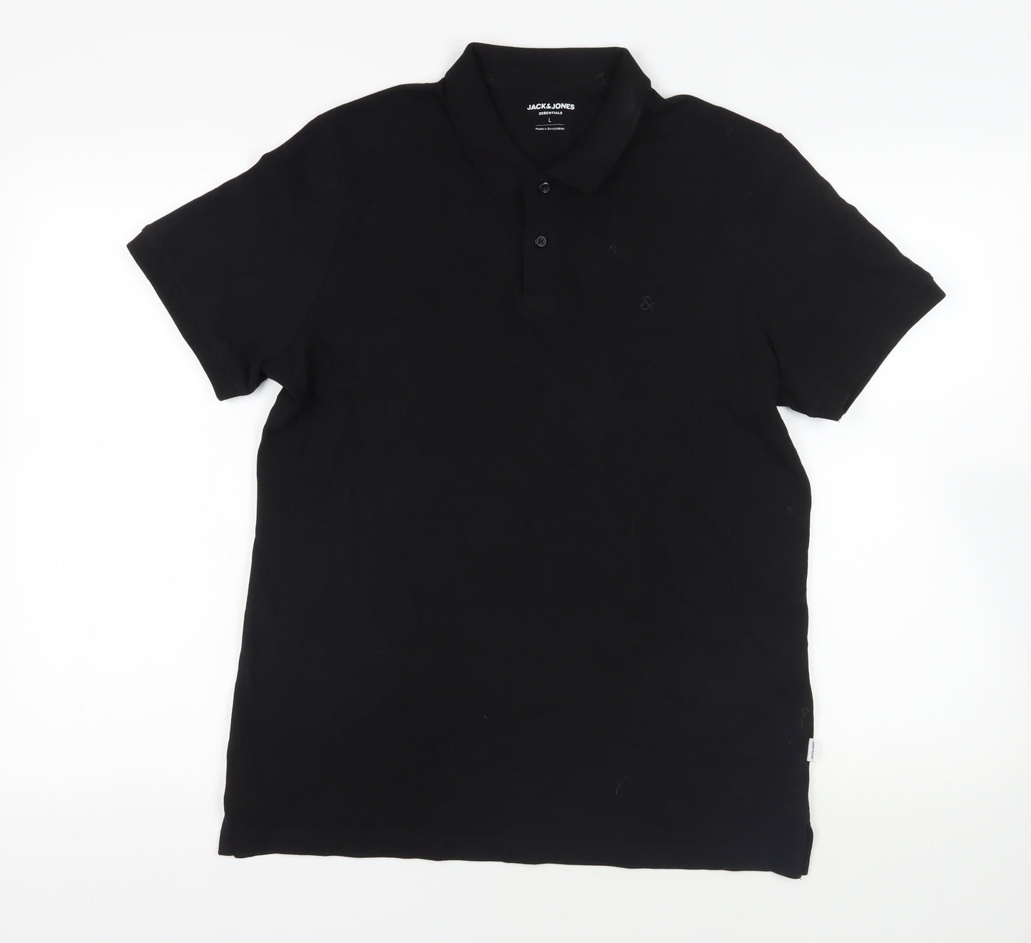 JACK & JONES Mens Black Cotton Polo Size L Collared Button - Logo