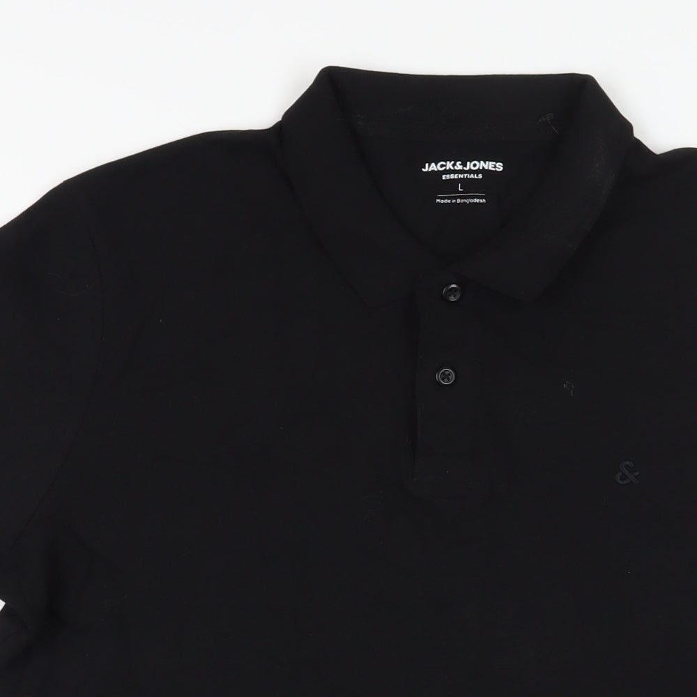 JACK & JONES Mens Black Cotton Polo Size L Collared Button - Logo