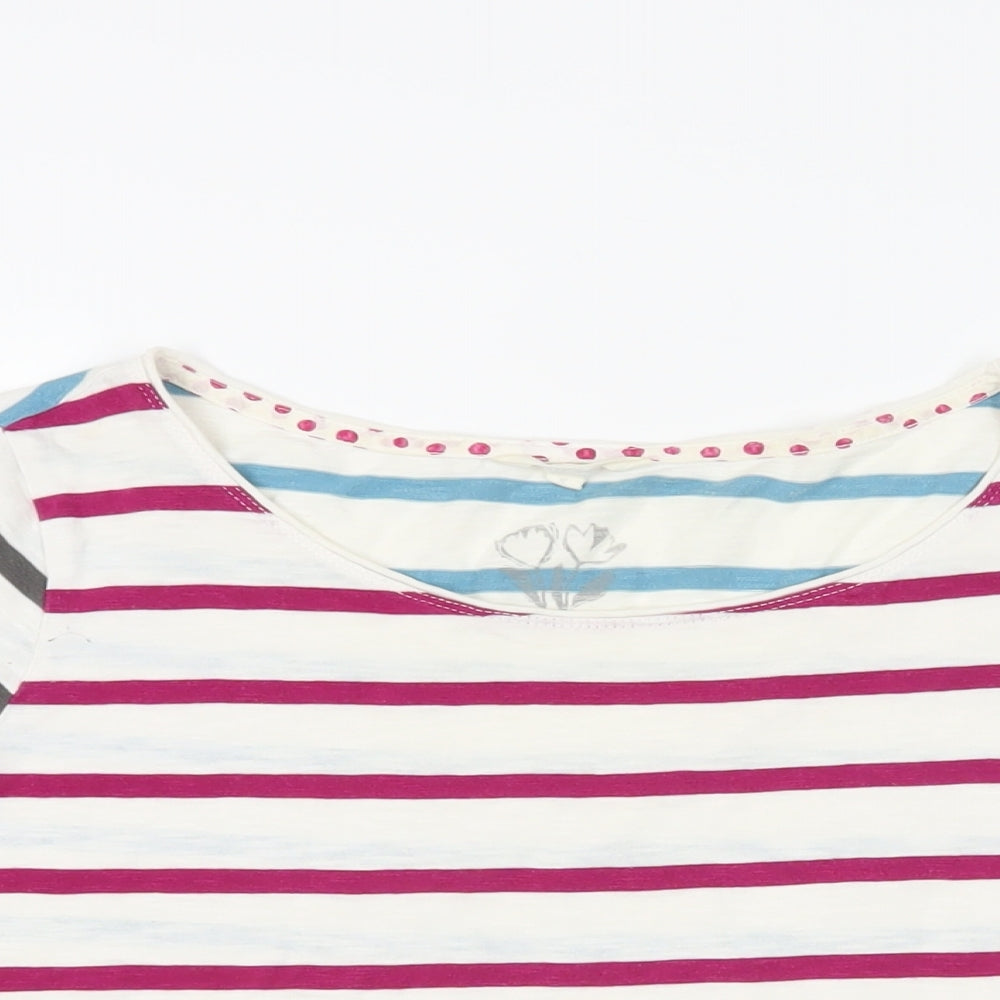 White Stuff Womens White Striped Cotton Basic T-Shirt Size 8 Boat Neck - Pockets