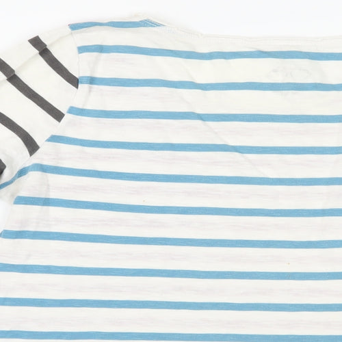 White Stuff Womens White Striped Cotton Basic T-Shirt Size 8 Boat Neck - Pockets