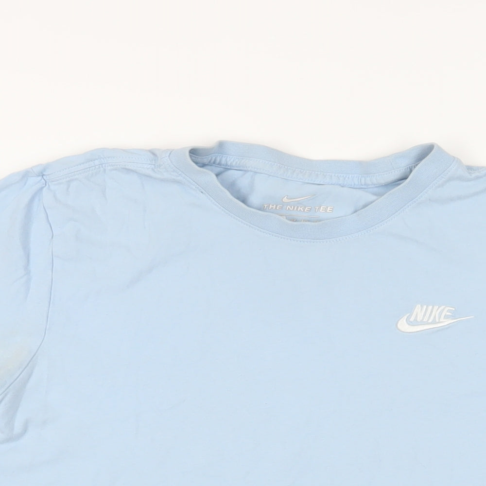 Nike Womens Blue Cotton Basic T-Shirt Size XS Crew Neck - Logo