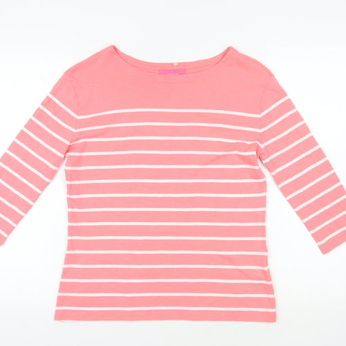 Charles Tyrwhitt Womens Pink Striped Cotton Basic T-Shirt Size 8 Boat Neck