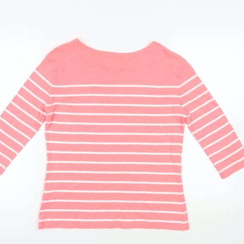 Charles Tyrwhitt Womens Pink Striped Cotton Basic T-Shirt Size 8 Boat Neck