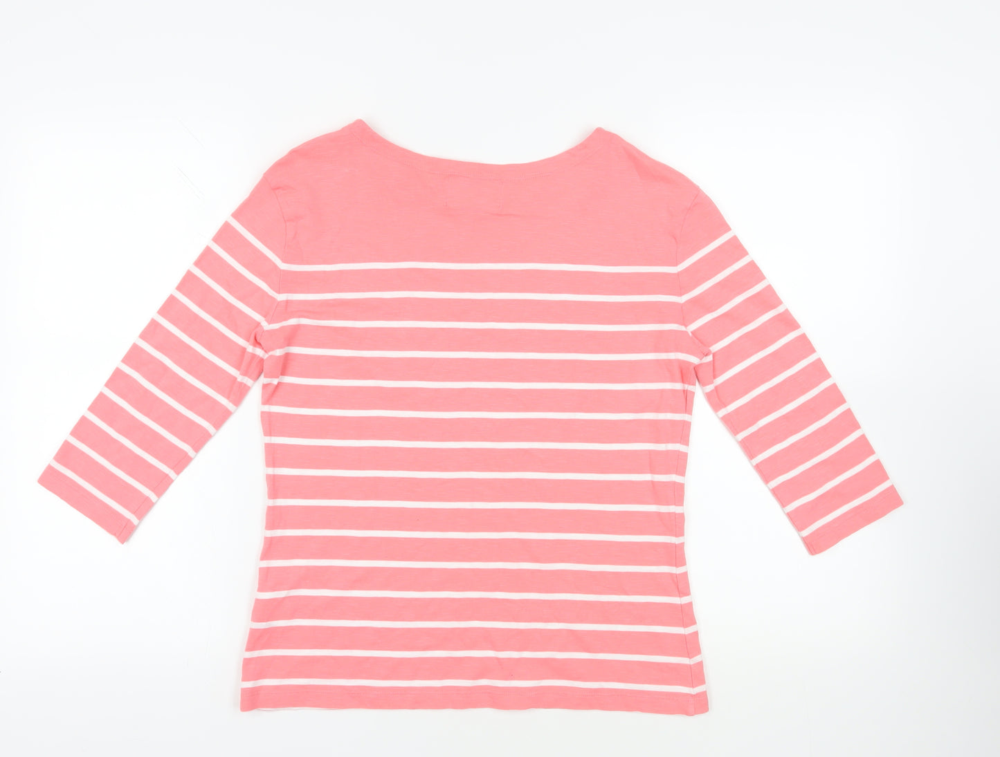 Charles Tyrwhitt Womens Pink Striped Cotton Basic T-Shirt Size 8 Boat Neck