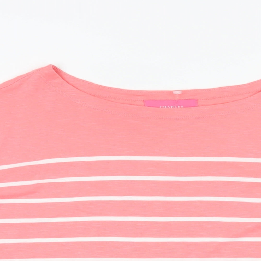 Charles Tyrwhitt Womens Pink Striped Cotton Basic T-Shirt Size 8 Boat Neck