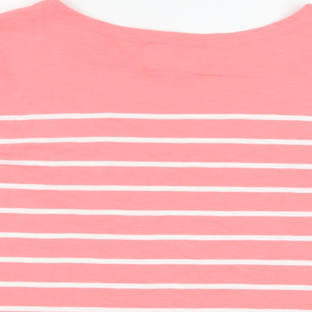 Charles Tyrwhitt Womens Pink Striped Cotton Basic T-Shirt Size 8 Boat Neck