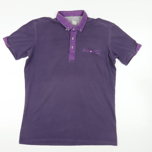 Claudio Lugli Mens Purple Cotton Polo Size XL Collared Button