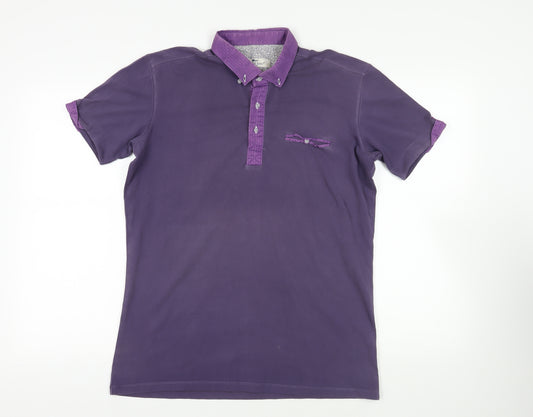 Claudio Lugli Mens Purple Cotton Polo Size XL Collared Button