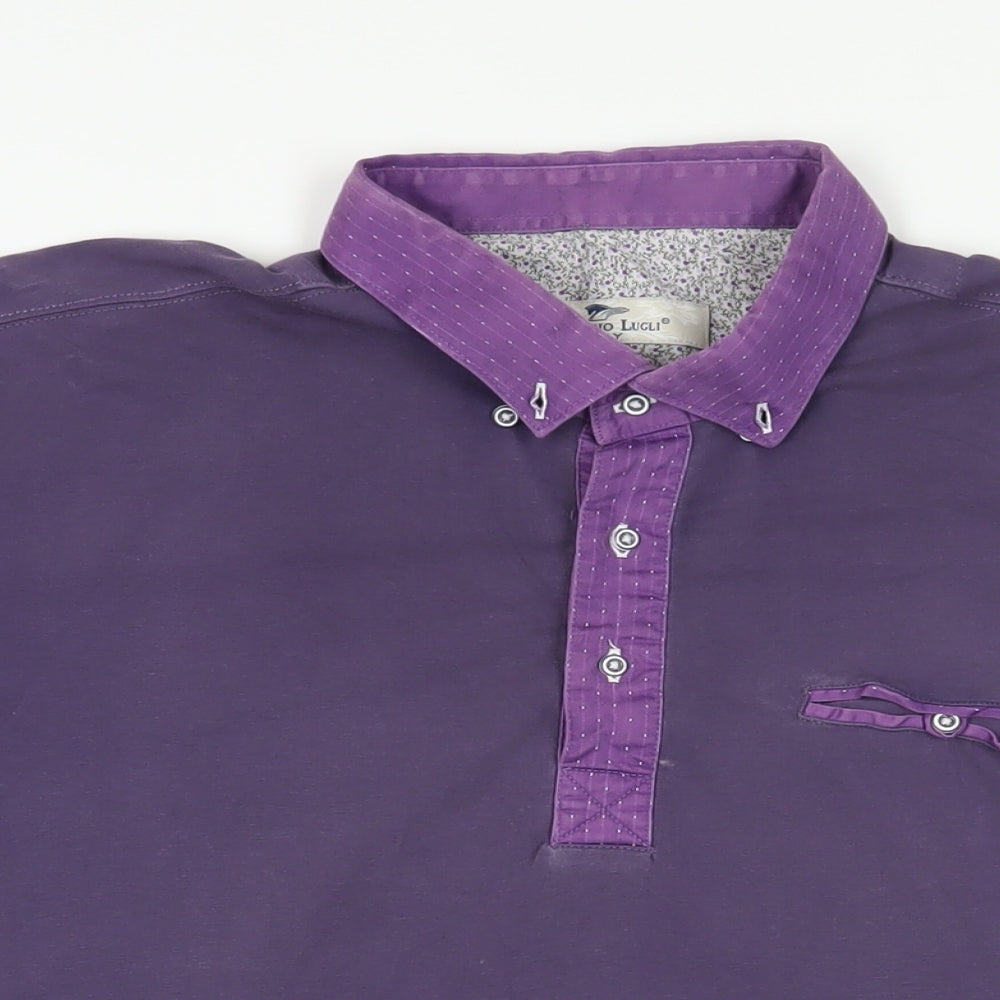 Claudio Lugli Mens Purple Cotton Polo Size XL Collared Button