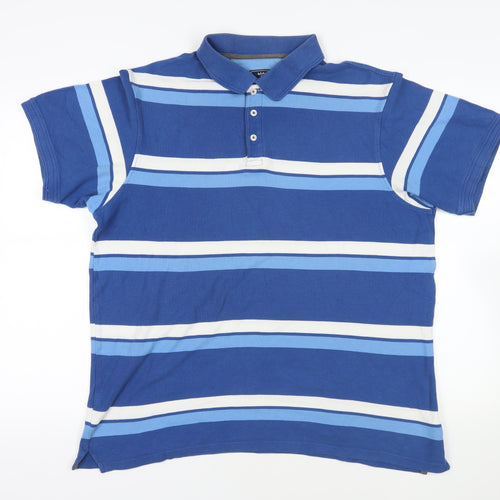 Maine New England Mens Blue Striped Cotton Polo Size L Collared