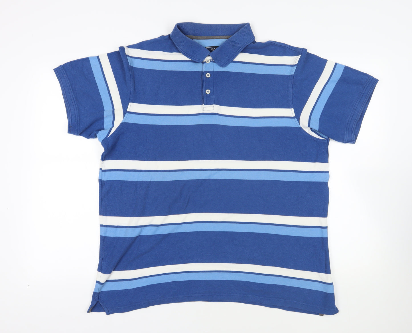 Maine New England Mens Blue Striped Cotton Polo Size L Collared