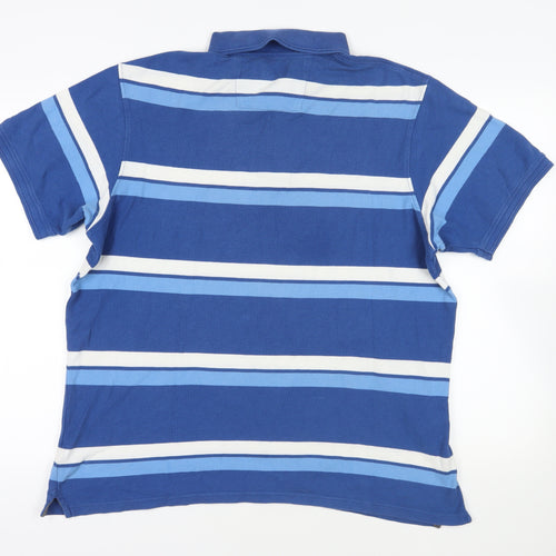 Maine New England Mens Blue Striped Cotton Polo Size L Collared