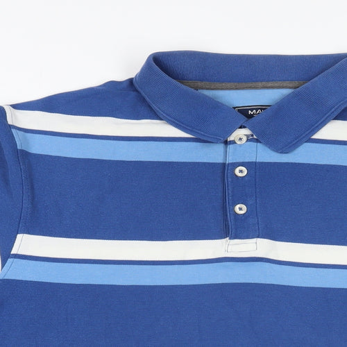 Maine New England Mens Blue Striped Cotton Polo Size L Collared