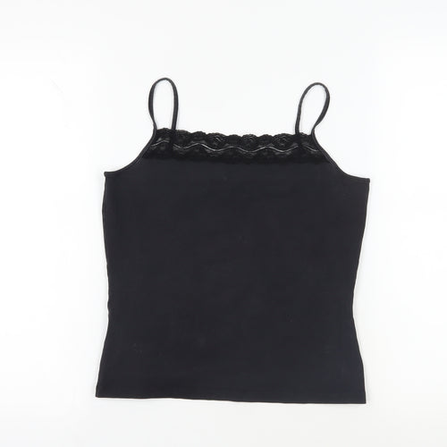 Laura Ashley Womens Black Cotton Camisole Tank Size 12 Square Neck - Lace Detail