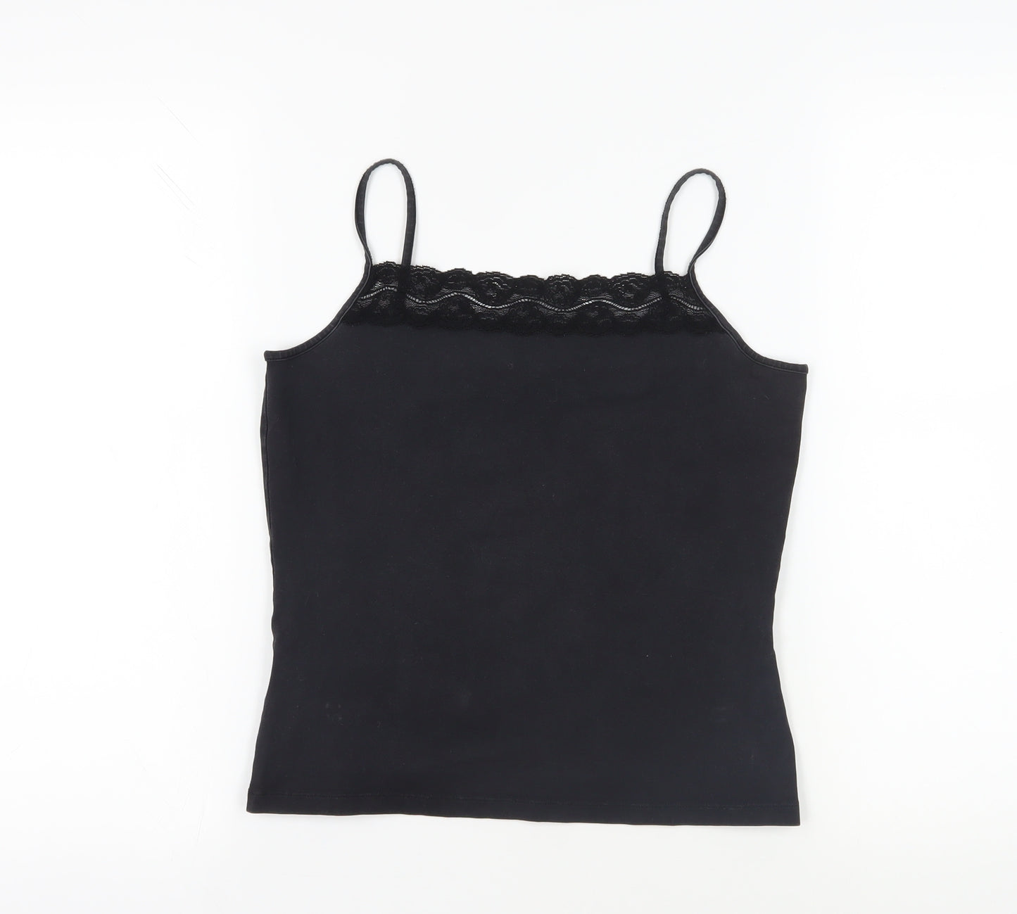 Laura Ashley Womens Black Cotton Camisole Tank Size 12 Square Neck - Lace Detail