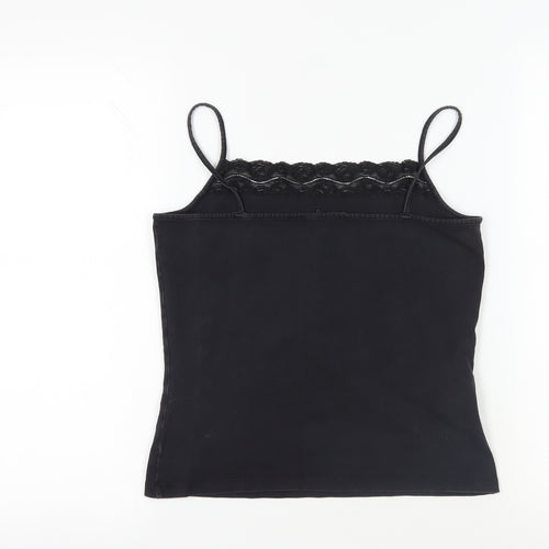 Laura Ashley Womens Black Cotton Camisole Tank Size 12 Square Neck - Lace Detail