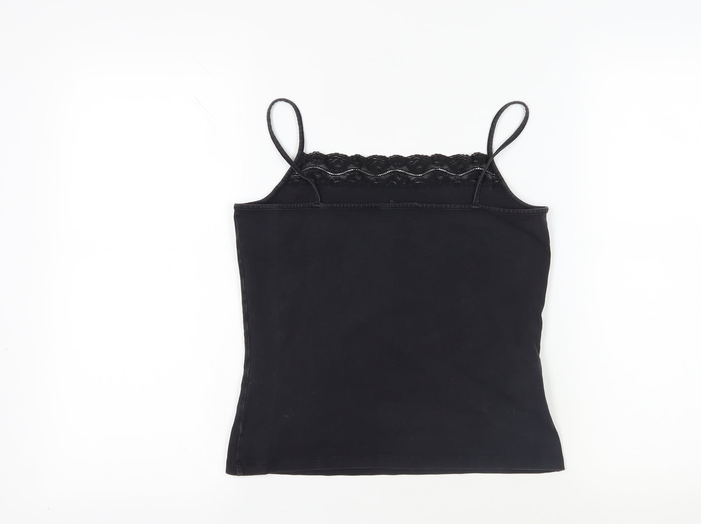 Laura Ashley Womens Black Cotton Camisole Tank Size 12 Square Neck - Lace Detail