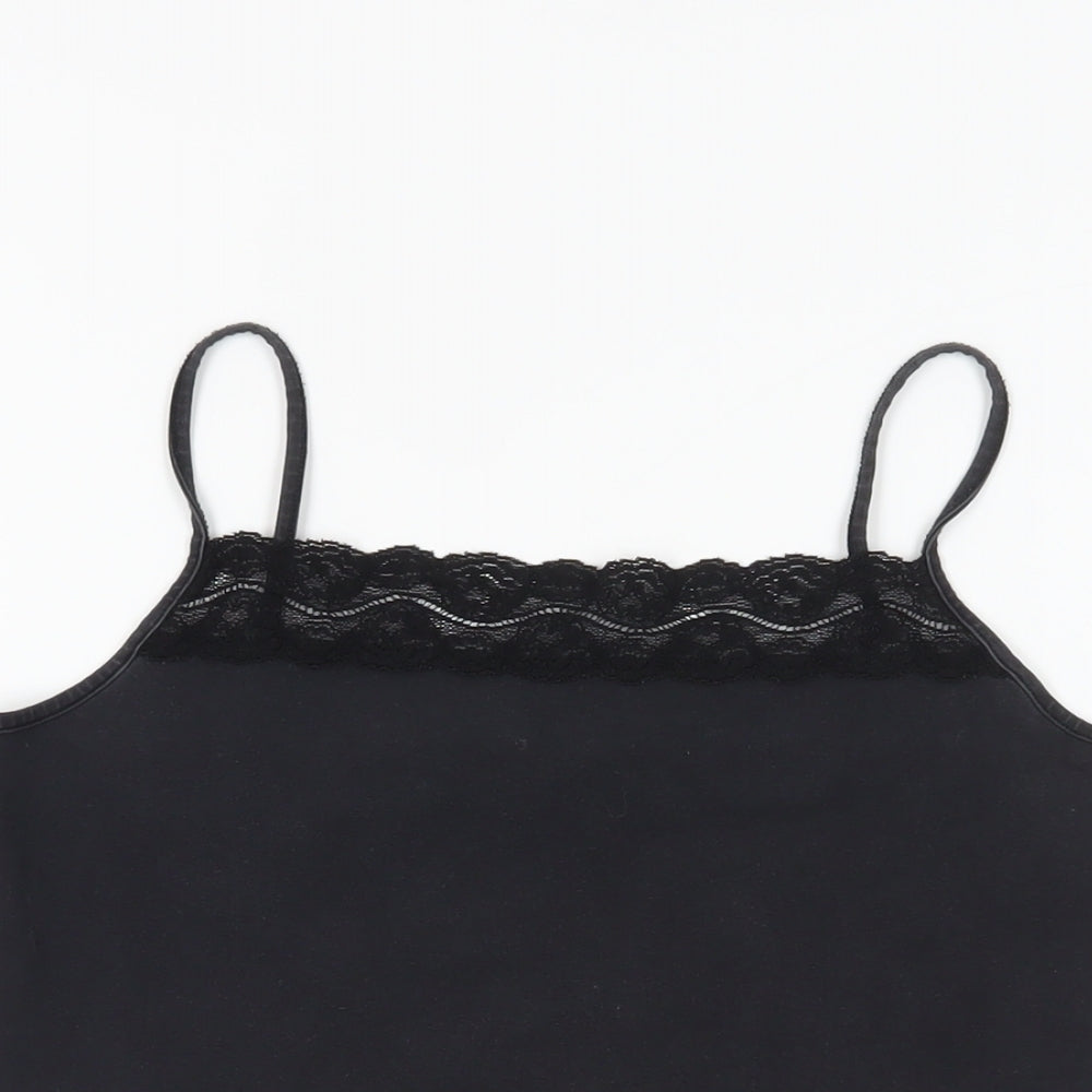 Laura Ashley Womens Black Cotton Camisole Tank Size 12 Square Neck - Lace Detail