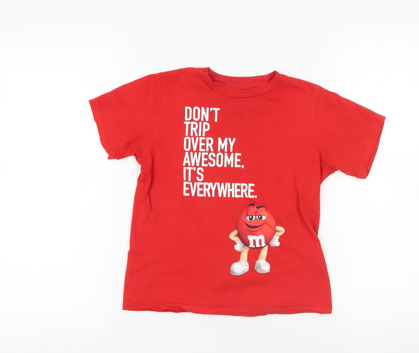 M&Ms Girls Red Cotton Pullover T-Shirt Size 7-8 Years Crew Neck Pullover - Slogan