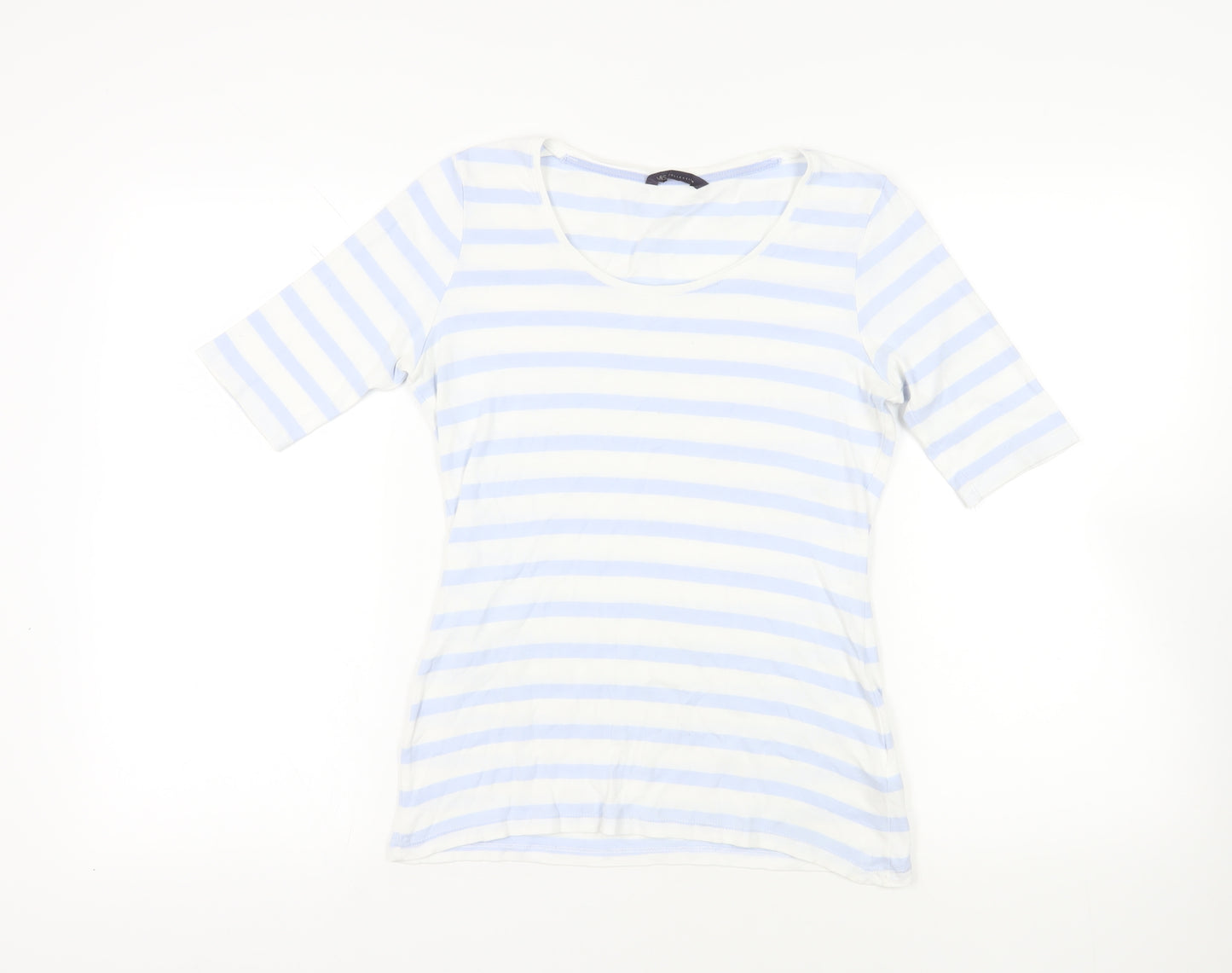 Marks and Spencer Womens Blue Striped Cotton Basic T-Shirt Size 12 Round Neck