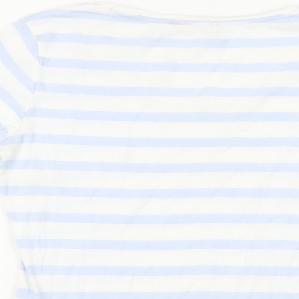 Marks and Spencer Womens Blue Striped Cotton Basic T-Shirt Size 12 Round Neck
