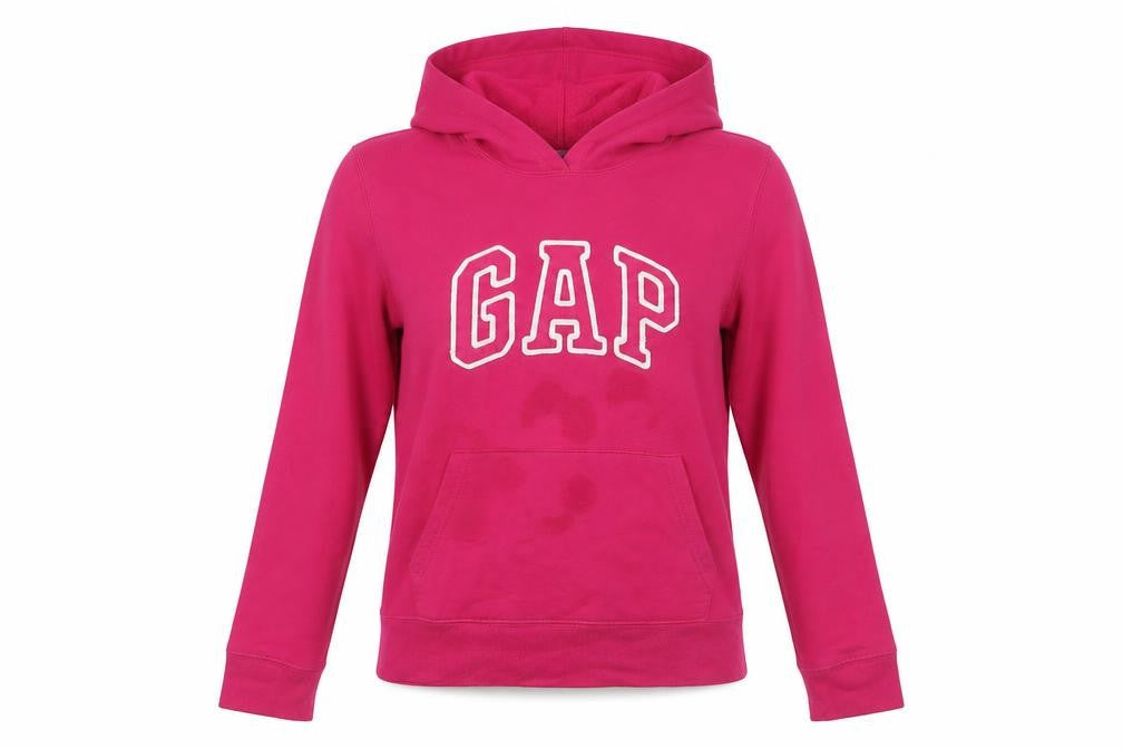 Front view of Gap women’s pink cotton pullover hoodie, size L, pullover - logo