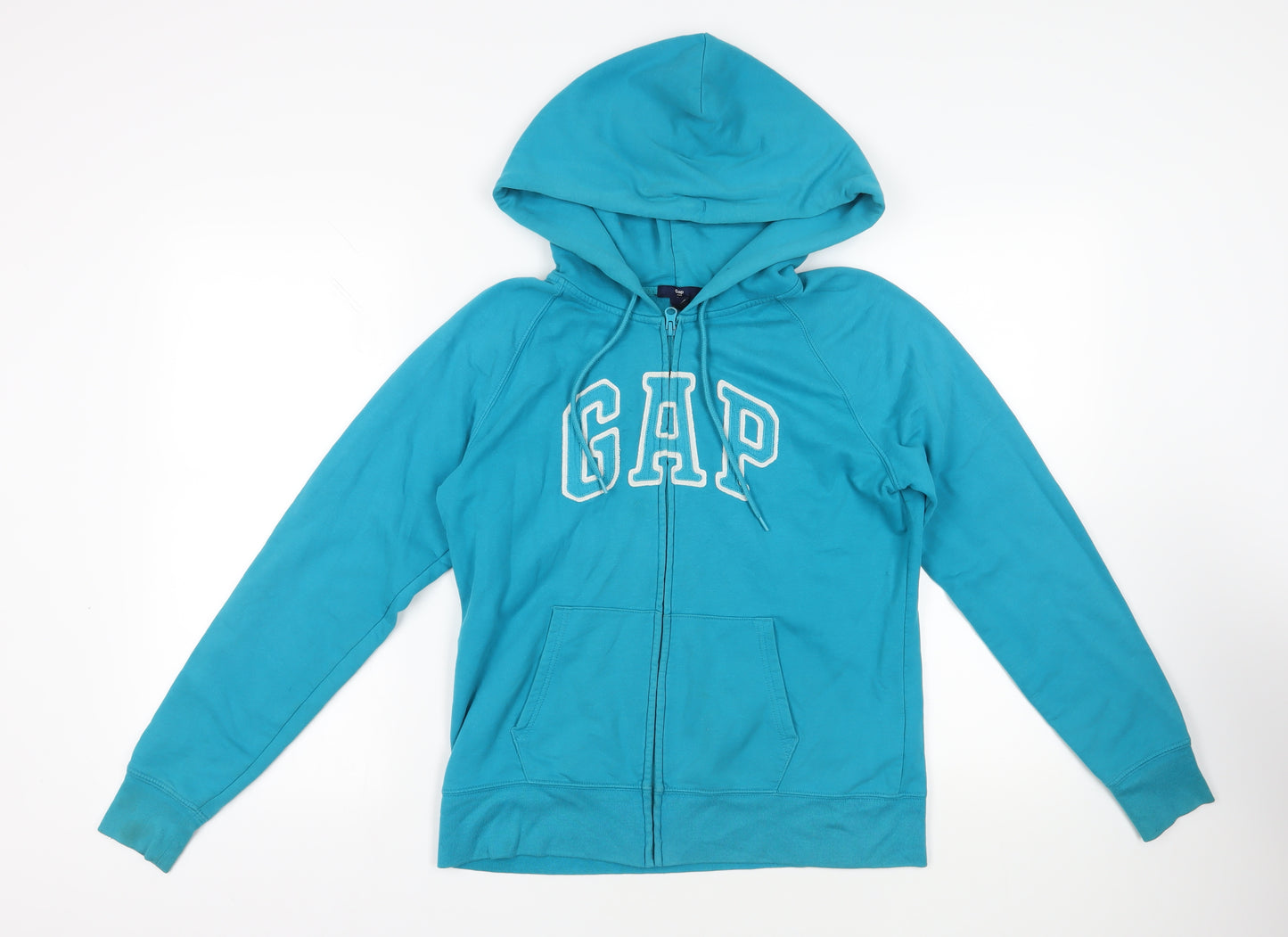 Gap Womens Blue Cotton Full Zip Hoodie Size L Zip - Logo Pockets