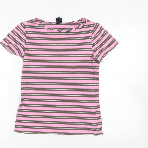 Daniel Hechter Womens Pink Striped Cotton Basic T-Shirt Size 8 Boat Neck - Logo