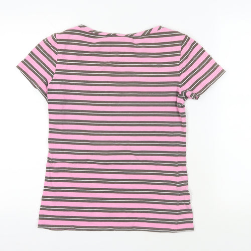 Daniel Hechter Womens Pink Striped Cotton Basic T-Shirt Size 8 Boat Neck - Logo