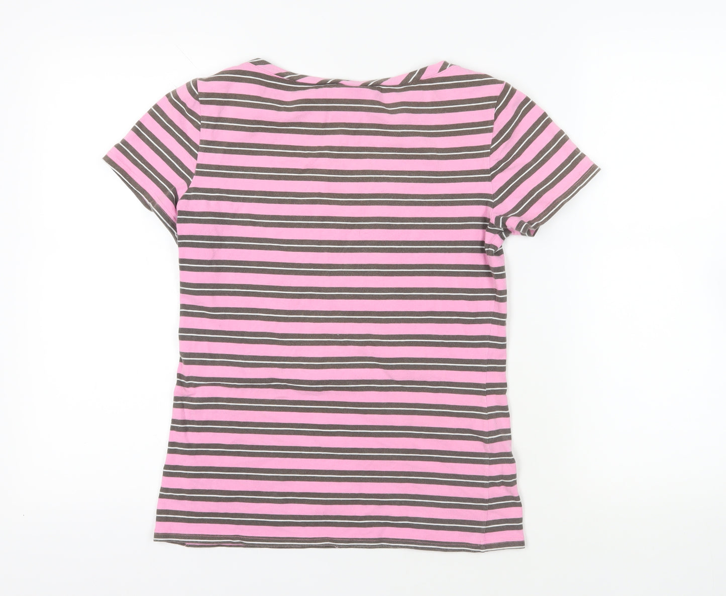 Daniel Hechter Womens Pink Striped Cotton Basic T-Shirt Size 8 Boat Neck - Logo